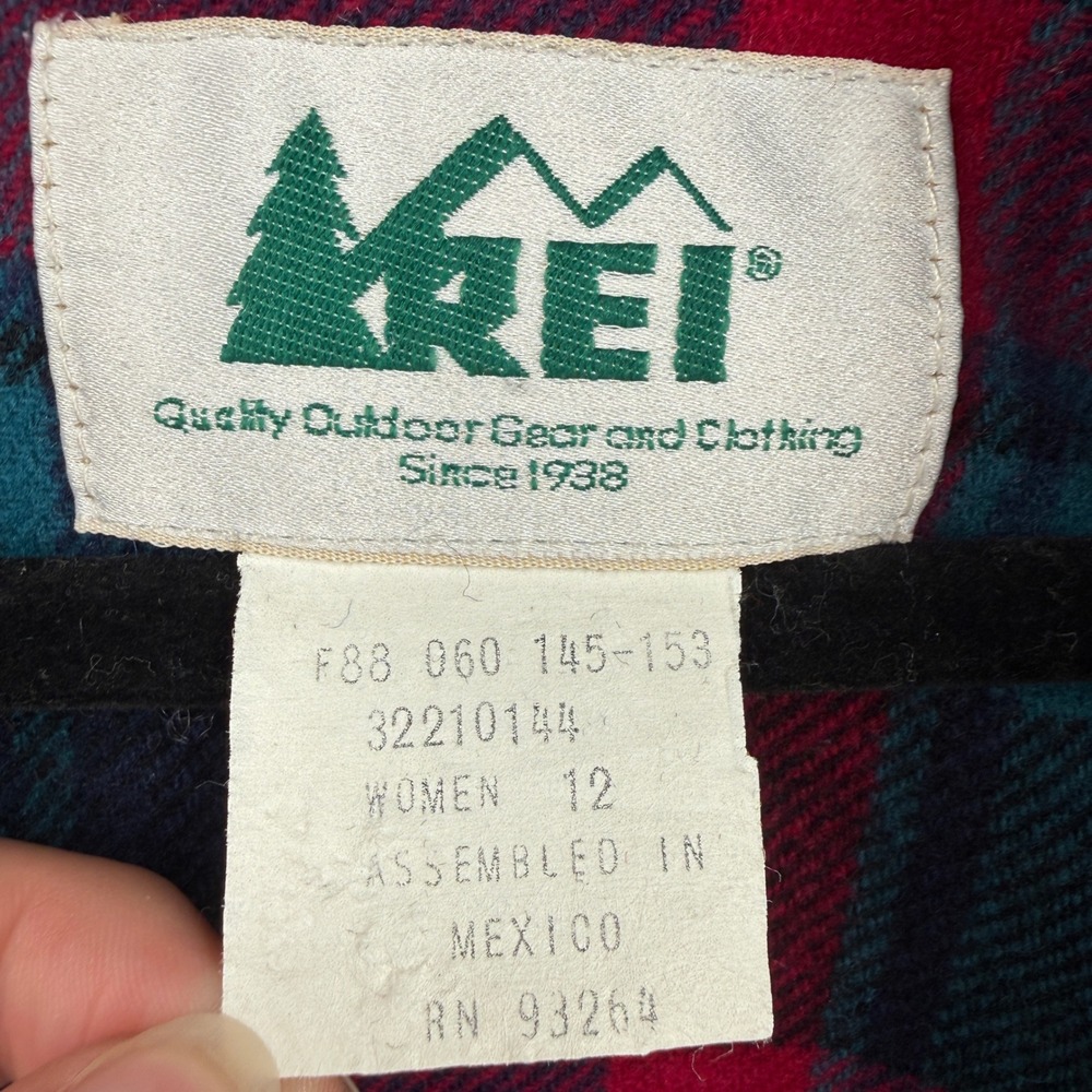 Vintage REI Hooded Jacket Women 12 Red Plaid Merino Wool Lined Gorpcore Boho - Picture 3 of 13